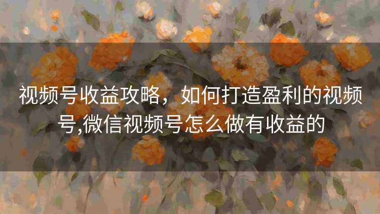 视频号收益攻略，如何打造盈利的视频号,微信视频号怎么做有收益的