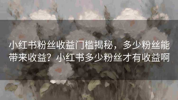 小红书粉丝收益门槛揭秘，多少粉丝能带来收益？小红书多少粉丝才有收益啊