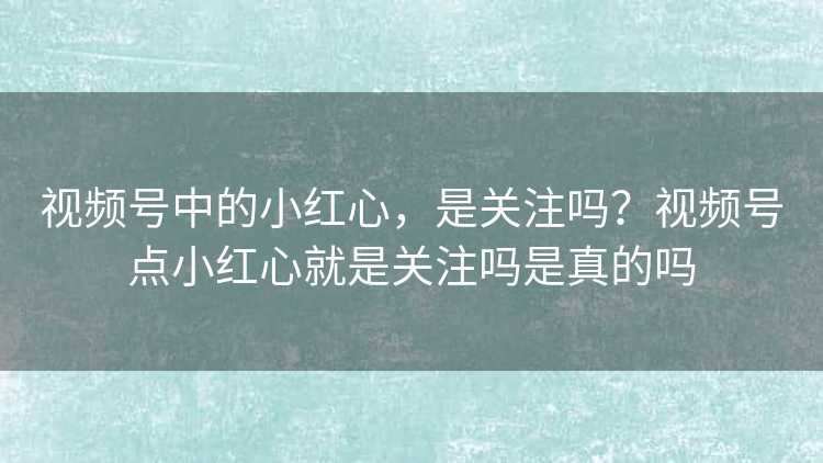 视频号中的小红心，是关注吗？视频号点小红心就是关注吗是真的吗