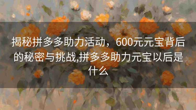 揭秘拼多多助力活动，600元元宝背后的秘密与挑战,拼多多助力元宝以后是什么