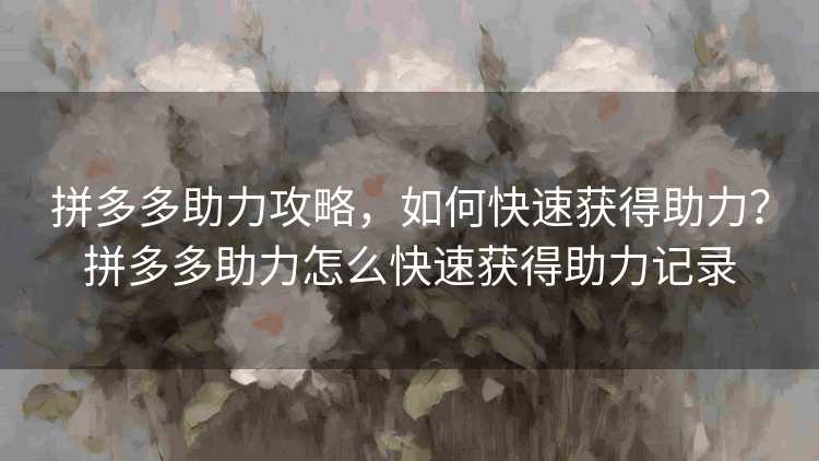 拼多多助力攻略，如何快速获得助力？拼多多助力怎么快速获得助力记录