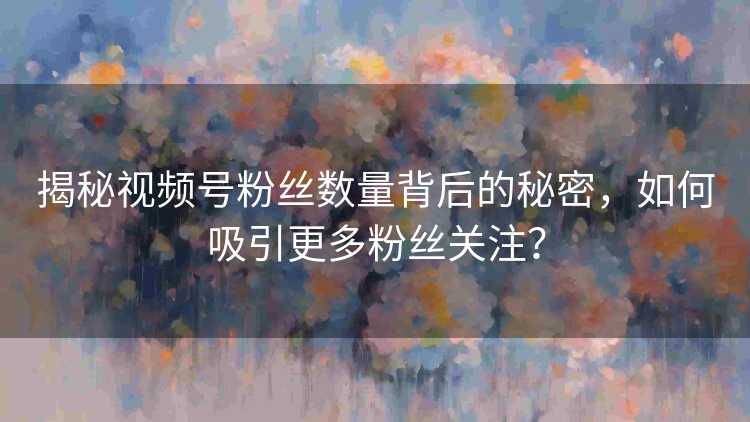 揭秘视频号粉丝数量背后的秘密，如何吸引更多粉丝关注？