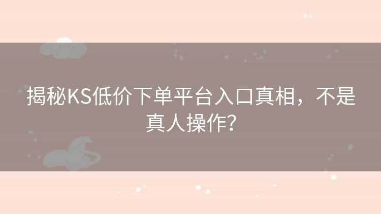 揭秘KS低价下单平台入口真相，不是真人操作？
