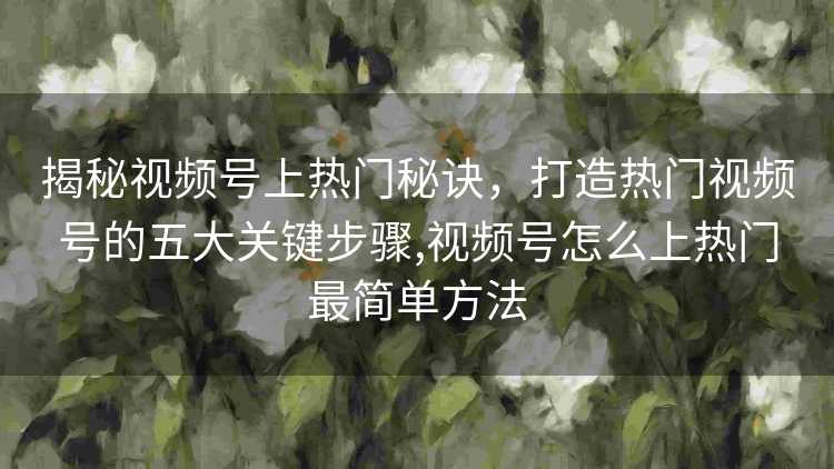 揭秘视频号上热门秘诀，打造热门视频号的五大关键步骤,视频号怎么上热门最简单方法