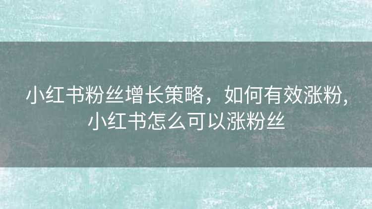 小红书粉丝增长策略，如何有效涨粉,小红书怎么可以涨粉丝