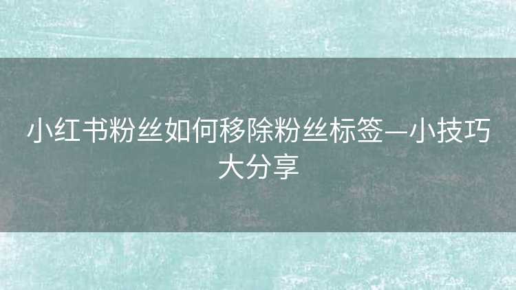小红书粉丝如何移除粉丝标签—小技巧大分享