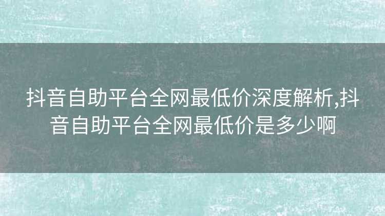 抖音自助平台全网最低价深度解析,抖音自助平台全网最低价是多少啊