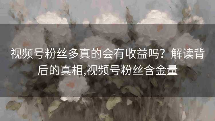 视频号粉丝多真的会有收益吗？解读背后的真相,视频号粉丝含金量