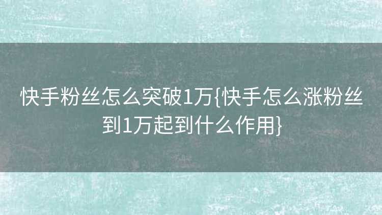 快手粉丝怎么突破1万{快手怎么涨粉丝到1万起到什么作用}