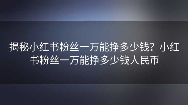 揭秘小红书粉丝一万能挣多少钱？小红书粉丝一万能挣多少钱人民币